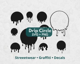 Pacchetto di file SVG "Drip Circle", file SVG per Cricut, cerchio SVG, clipart cerchio, gocciolamento SVG, SVG per uso commerciale, elementi acquerello, pittura SVG