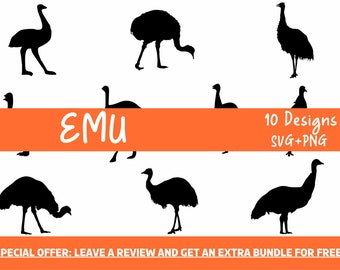 Emu Svg Cut Files, Emu Vectors, Svg Files for Cricut, Zoo Svg, Australian animal, Bird Svg Bundle, Flightless Birds, Emu Clipart, Emu PNG