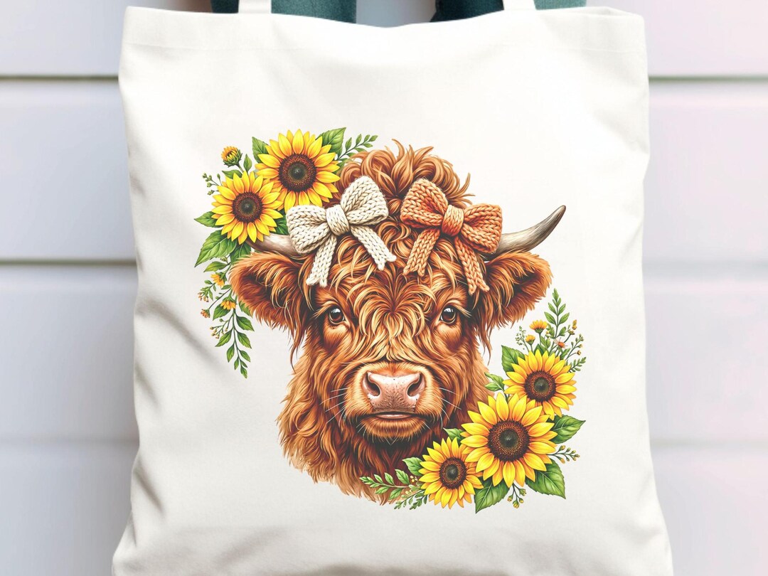 Highland Cow PNG Sunflower Clipart Cute Cow Sublimation Design ...