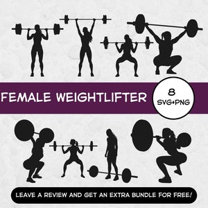 Weibliches Gewichtheber-Svg-Bundle, SVG-Dateien für Cricut, Power Lifting SVG, Gewichtheber Clipart, weibliche Silhouette, sofortiger Download, Lift