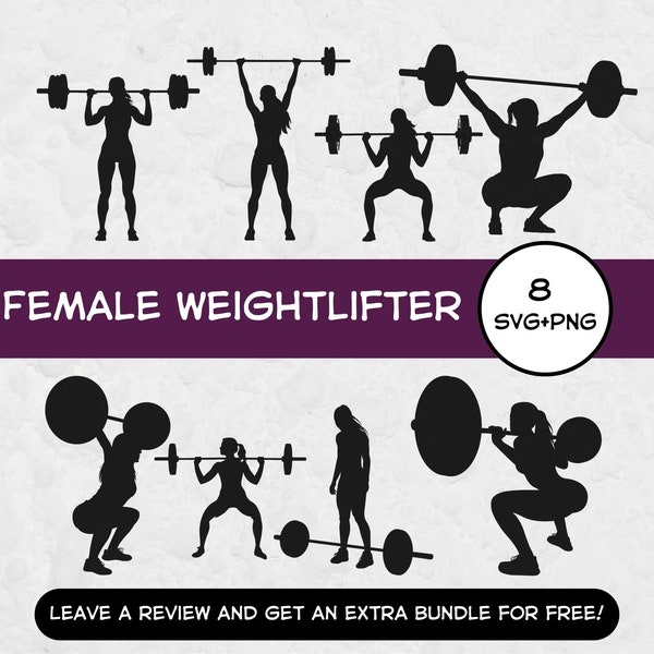 Female Weightlifting Svg Bundle, SVG Files for Cricut, Power Lifting SVG, Weightlifter Clipart, Female Silhouette, Instant Download, Lift