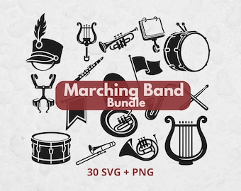 Ensemble SVG pour fanfare, instruments de musique, chef de tambour-major, garde d'honneur, fanfare, fichier de découpe Cricut, clipart pour fanfare scolaire