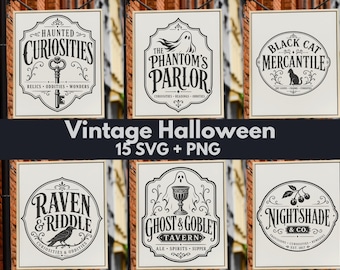 Halloween Sign SVG Bundle, Vintage Signs, Apothecary SVG, Haunted Shop