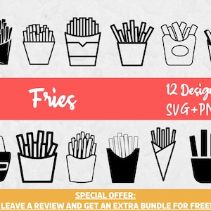 Frites SVG, Fichiers SVG pour Cricut, Fries PNG, Fries Cut File, Fast food SVG, Malbouffe SVG, Food Clipart, Potato SVG, Fried, Pommes Frites SVG