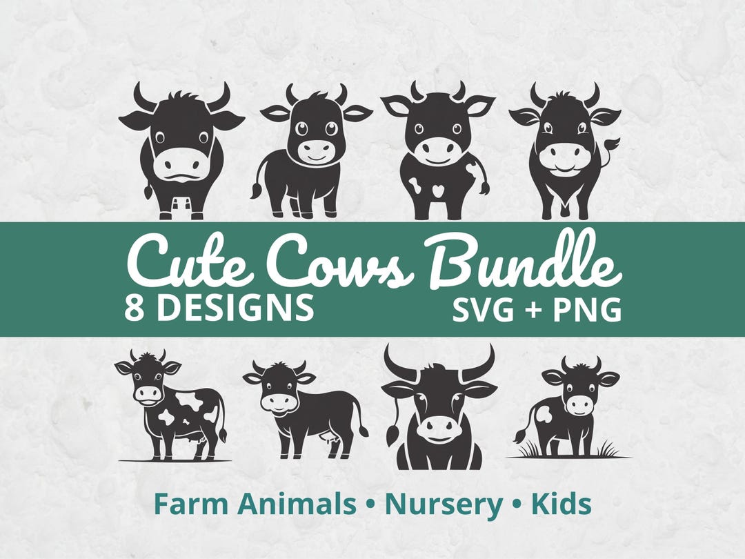 Cute Cow SVG Bundle, Farm Animal SVG PNG, Cow Cut Files, Baby Farm ...