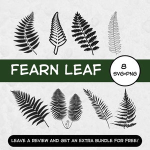 Feuille de fougère SVG Bundle, fichiers SVG pour Cricut, feuille SVG, plante SVG, silhouette de feuille, fichier de coupe de fougère, fichiers de coupe de feuille, fougère clipart, feuilles SVG