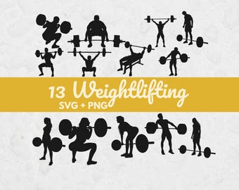 Pacchetto SVG di sollevamento pesi, silhouette di palestra, file di taglio di powerlifting, allenamento Cricut, clipart di fitness, download istantaneo