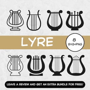 Lyre Svg, Archivos SVG para Cricut, Música Svg, Lyre Clipart, Instrumento musical, Instrumento de cuerda Clipart, Lyre Cut File, Laúd SVG, Lyre PNG