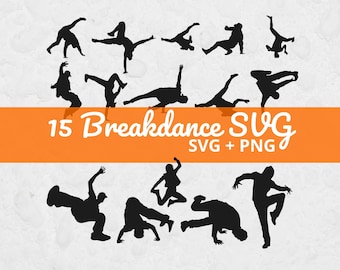 Breakdance SVG-bundel, breakdance silhouetten, hiphopdans SVG, breakdanser gesneden bestand, Cricut dans SVG, streetdance png