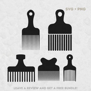 Afro Comb SVG Bundle - 5 ontwerpen voor Cricut, Kapper Clipart, Fashion SVG, Afrikaans geïnspireerd, Haar SVG, Haar Png