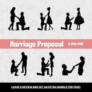Proposition de mariage Svg, fichiers SVG pour Cricut, Silhouette de couples, amour Svg, Svg mariage, fiançailles SVG, Clipart amour, proposition PNG