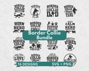 Border Collie SVG Bundle, 16 Dog Lover Cut Files