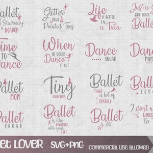 Lot de ballets SVG | Fichiers Svg pour Cricut | Ballerine SVG | Svg de citations de ballet | Chemises de danse | Fichiers de coupe de ballet | Citation de ballet | Danse classique