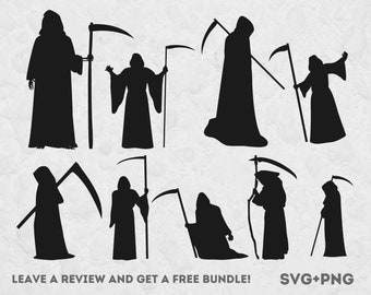 Grim Reaper SVG Bundle, Grim Reaper Silhouette, Death SVG, Horror SVG, Halloween Reaper svg, svg Files for Cricut, Spooky Cut File