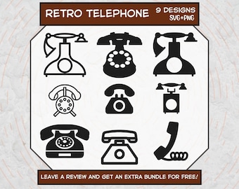 Retro telefoonpictogram SVG-bundel, SVG-bestanden voor Cricut, telefoon clipart, retro telefoon clipart, telefoon svg, retro telefoon SVG, telefoon gesneden bestand