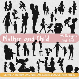 母と子の SVG バンドル、Cricut 用 SVG ファイル、人物のシルエット、ママの SVG、ママの SVG、母親のシルエット、母の日 SVG、SVG カット ファイル
