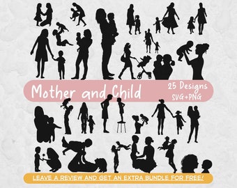 Mother and Child Svg Bundle, SVG Files for Cricut, People Silhouettes, Mom Svg, Mama Svg, Mother Silhouette, Mothers Day Svg, SVG Cut Files