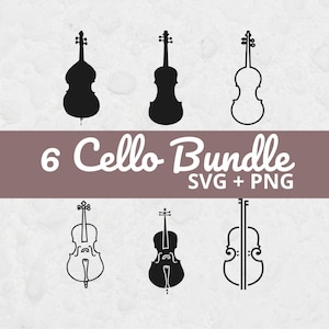 SVG-bundel cello, cello silhouet SVG voor Cricut, klassieke muziekinstrument clipart PNG, cello gesneden bestand, snaarinstrument SVG ontwerp