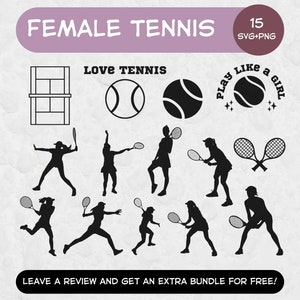 Fichier de coupe SVG de joueur de tennis, fichiers SVG pour Cricut, Tennis SVG, joueur de tennis féminin SVG, clipart de tennis, silhouette de tennis, fichier de coupe SVG