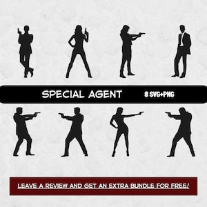 Special Agent SVG PNG-bundel, Svg-bestanden voor Cricut, detective, mannelijk silhouet, vrouwelijk silhouet, agent clipart, lijfwacht, plaats delict