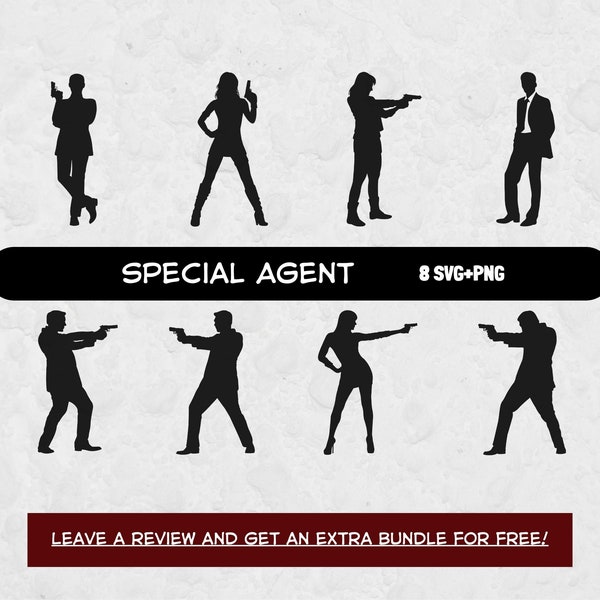 Special Agent SVG Bundle, SVG Files for Cricut, Detective SVG, Male Silhouette, Female Silhouette, Agent Clipart, Bodyguard, Agent Cut File