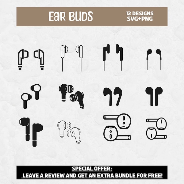 Ear Buds SVG Bundle, Svg files for Cricut, Sound Svg, Airpods, Headset Svg, Music Clipart, Ear Bud Clipart, SVG Cut Files, Music Lover