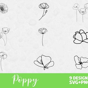 Fleur de coquelicot SVG, Fichiers SVG pour Cricut, Clipart de coquelicot, Fleurs SVG Bundle, Fleur svg, Image Clipart de coquelicot, Image Clipart de fleurs sauvages