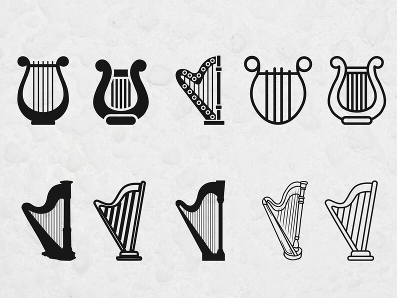 Harp SVG Bundle, Harp Silhouette SVG for Cricut, Angel Harp Clipart PNG ...