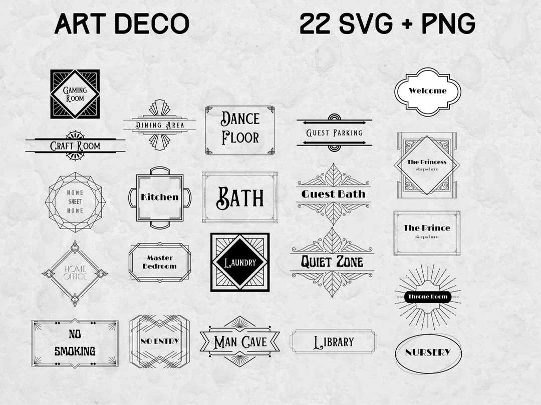 Art Deco Home Signs SVG and PNG Bundle, Art Deco Svg, Svg Files for