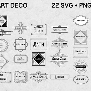 アールデコのホームサイン SVG および PNG バンドル、アールデコ SVG、Cricut 用の SVG ファイル、ホーム デコレーション PNG、レトロなサイン PNG、レトロなウォール アート、アールデコ PNG