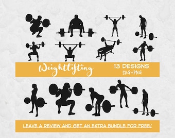 Weightlifting Svg Bundle, SVG Files for Cricut, Power Lifting SVG, Weightlifter Clipart, Silhouette Svg, Instant Download, Power-lifter Svg