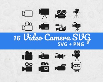 Pacote de arquivos SVG de câmera de vídeo, arquivos SVG para Cricut, clipart de filmes, SVG de câmera, ícone de câmera, SVG de cinema, SVG de noite de cinema, clipart de diretor de cinema