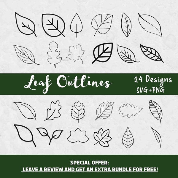 Leaf Svg Bundle, Outlined Leaf, Svg Files for Cricut, Leaf Svg, Leaf Cut File, Leaf clipart, Fall Leaves, Forest svg, Nature svg, Tree SVG