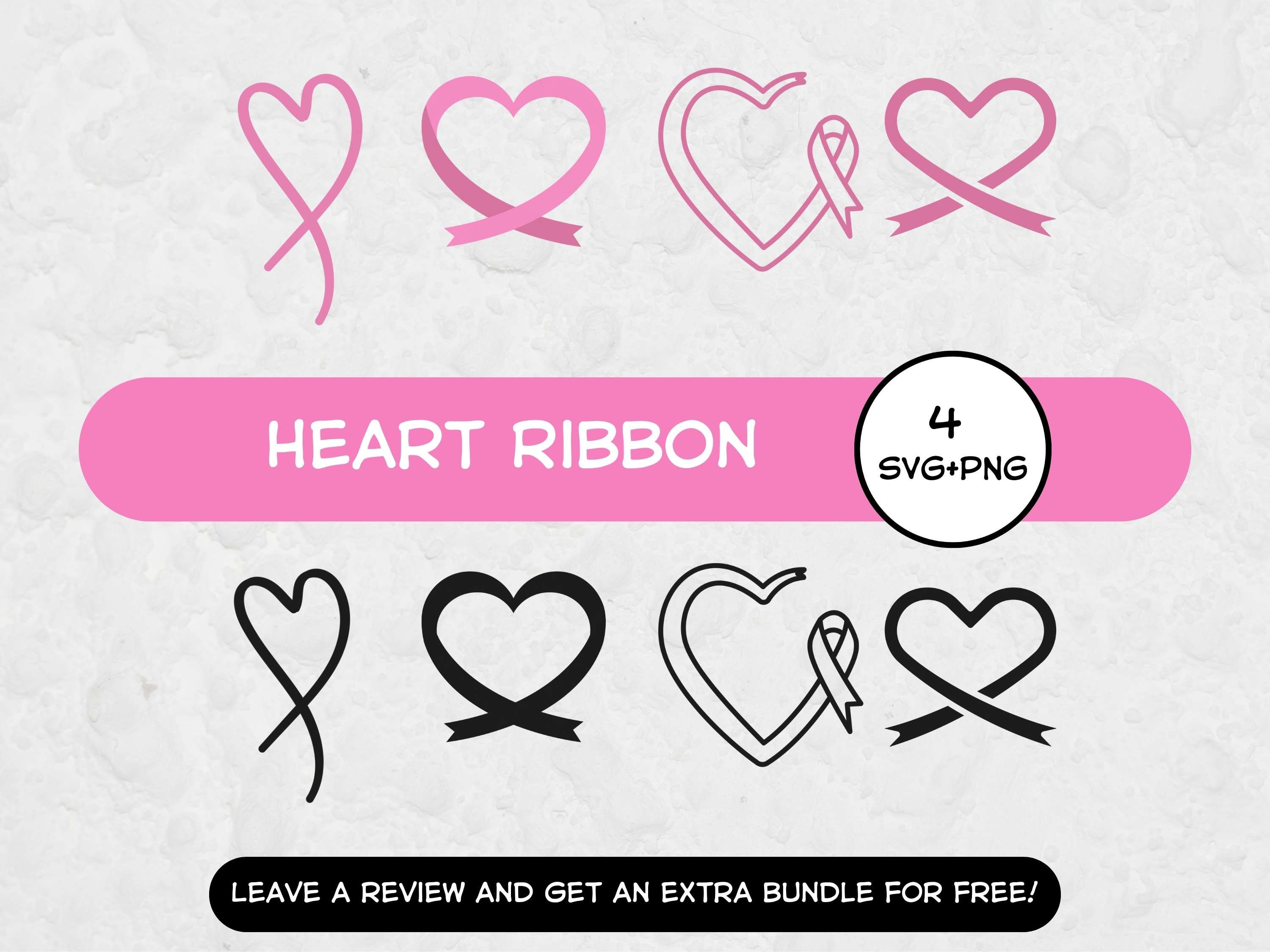 Heart Ribbon Svg Bundle, Svg Files for Cricut, Cancer Awareness, Pink ...