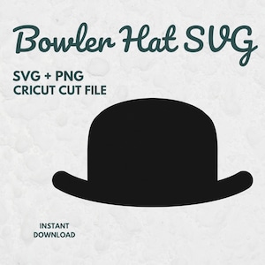 Bowler-Hut-Svg-Schnittdatei, SVG-Dateien für Cricut, Bowler-Hut Png, Hut-Silhouette, Hut Clipart, Retro-Hut, Billycock, Bob-Hut, semi-formal