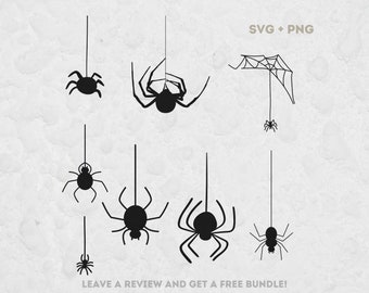 Hanging Spider Svg Bundle, Svg Files for Cricut, Spider Clipart, Spider Silhouette, Halloween Spider Svg, SVG Cut Files, Insect Clipart