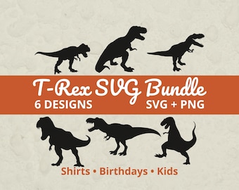 T-Rex SVG Bundle, Dinosaur SVG for Cricut, T Rex Silhouette, Kids Shirt Design, Birthday Dino SVG, png Cut File