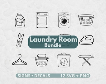 Laundry Room SVG Bundle, Laundry Icons SVG PNG, Laundry Room Decor, Washing Machine, Laundry Basket, Cricut Cut Files