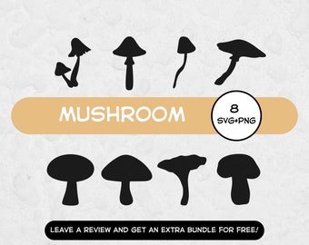 Mushroom Silhouette SVG Bundle, SVG Files for Cricut, Mushroom clipart, Mushroom PNG, Mushroom Cut file, Fungi Svg, Plant Svg, Forest Svg