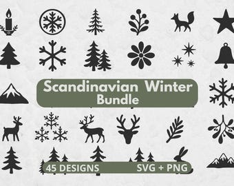 Scandinavian Winter SVG Bundle, Nordic Winter, Winter Clipart, Christmas Clipart, Scandinavian Decor, 45 Designs
