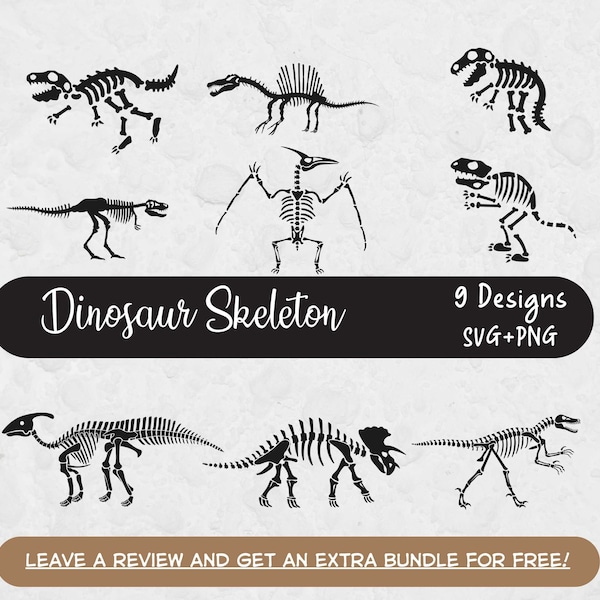 Dinosaur Skeleton Svg, Svg Files for Cricut, Dinosaur Clipart, Skeleton svg, Dinosaur SVG, Prehistoric SVG, Dinosaur Bones SVG, Dinosaur Png