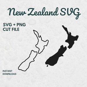 New Zealand Map SVG, Outline & Solid Cut File, Geography Clipart, Cricut PNG, Travel Decor, Educational