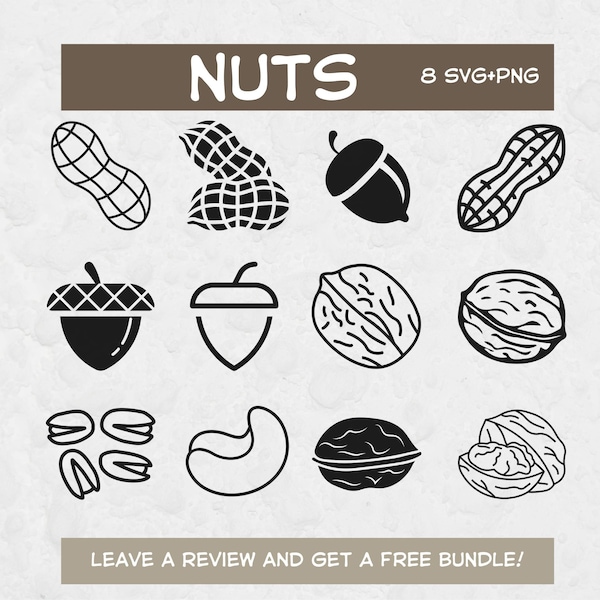 Nuts SVG Bundle, SVG Files for Cricut, Nut clipart, Nature SVG, Forest Clipart, Nut Cut File, Summer Svg, Food Clipart, Squirrel Svg