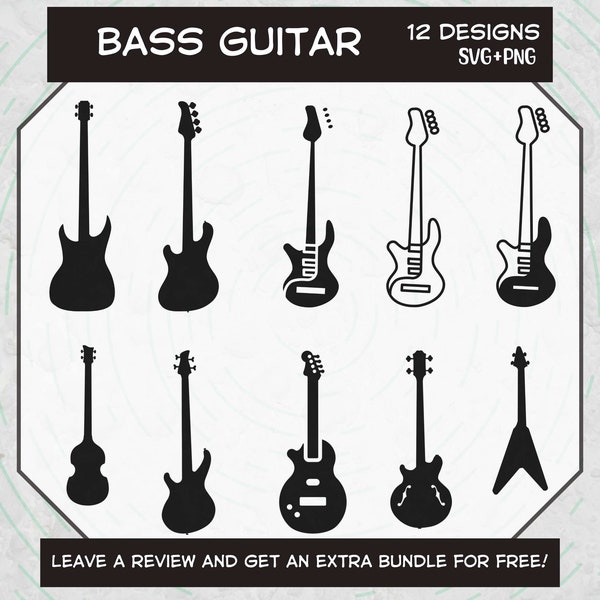 Bass Guitar Svg, SVG Files for Cricut, Bass SVG, Bass Clipart Image, Bass Guitar Silhouette, Musical Instrument, Bass Cut File, SVG Cut File