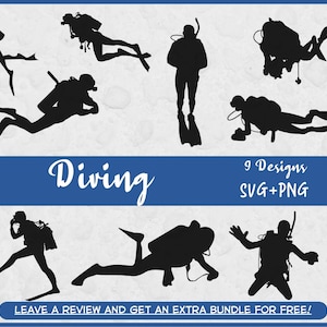 Duiker Svg, SVG-bestanden voor Cricut, Duiken Svg, Duiker Silhouet, Onder Water Clipart, Zwemmen SVG, Diver Cut File, Duiken Cut File, Duik Logo SVG