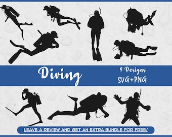 Diver Svg, SVG Files for Cricut, Diving Svg, Diver Silhouette, Under Water Clipart, Swim SVG, Diver Cut File, Diving Cut File, Dive Logo SVG