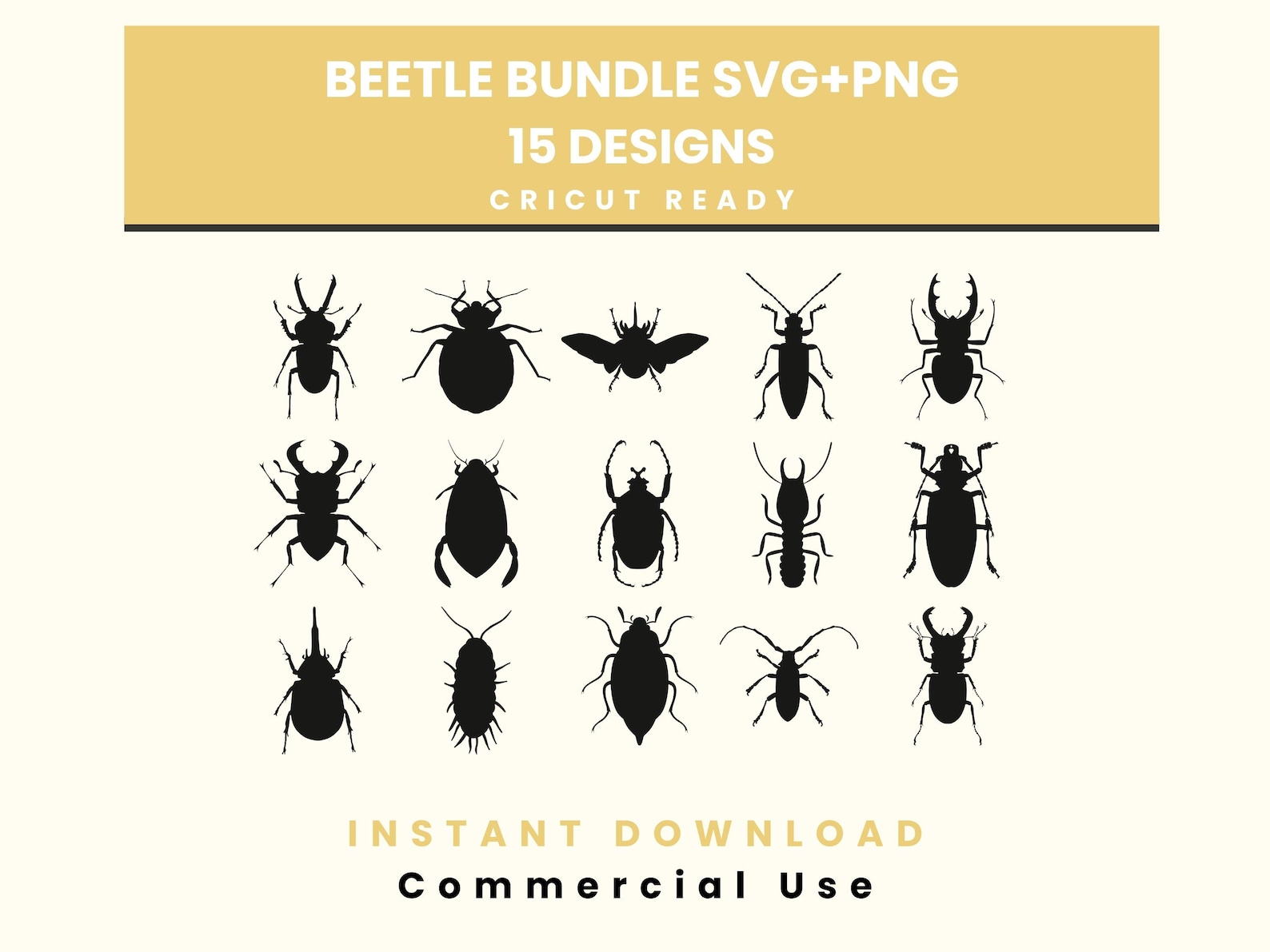 Beetle Svg Bundle, 15 Insect Silhouettes, Cricut Cut Files, Bug Clipart ...