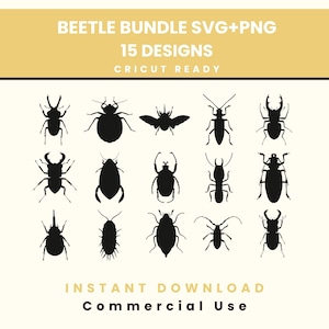Beetle Svg Bundle, 15 Insect Silhouettes, Cricut Cut Files, Bug Clipart