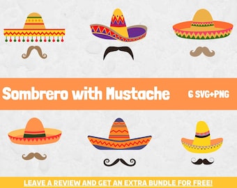 Sombrero et moustache SVG, fichiers SVG pour Cricut, Svg mexicain, clipart mexicain, clipart sombrero, Cinco de mayo SVG, affaissement de la moustache, Cricut Svg