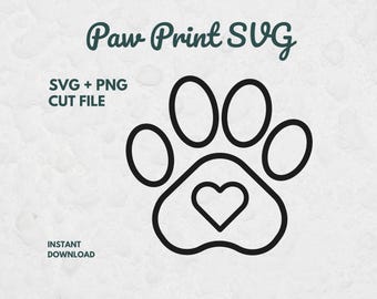 Paw Print SVG, Svg files for Cricut, Heart Svg, Heart Clipart, Paw Print Cut File, Dog Clipart, Paw Print with heart SVG, Memorial SVG